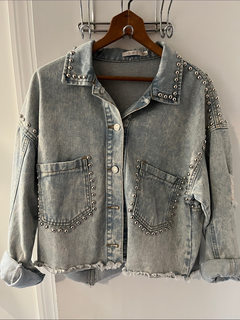 Studded Light Wash Denim Jacket - Women's Jean Jacket